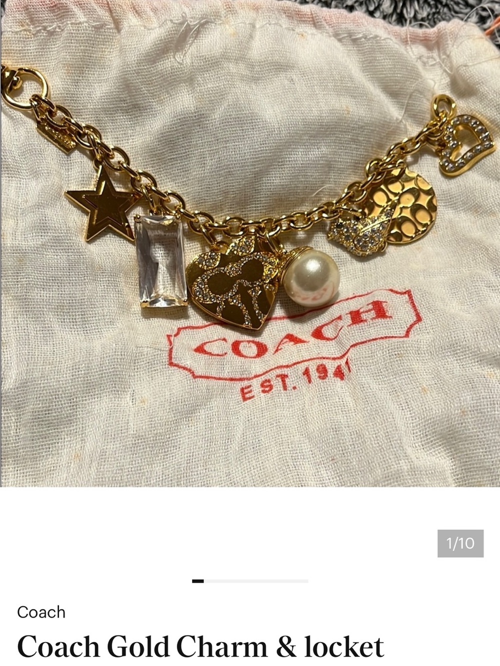 Coach Gold and Silver Tone Charm Bracelet with Crystal Accents - Picture 7 of 9
